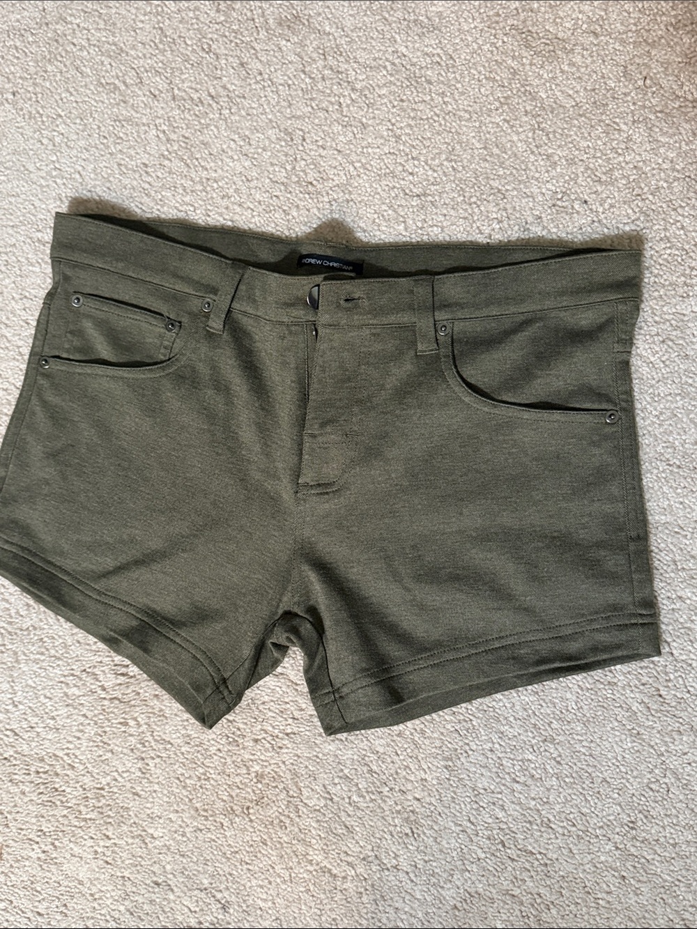 Andrew Christian Olive Green Stretch Jean Shorts